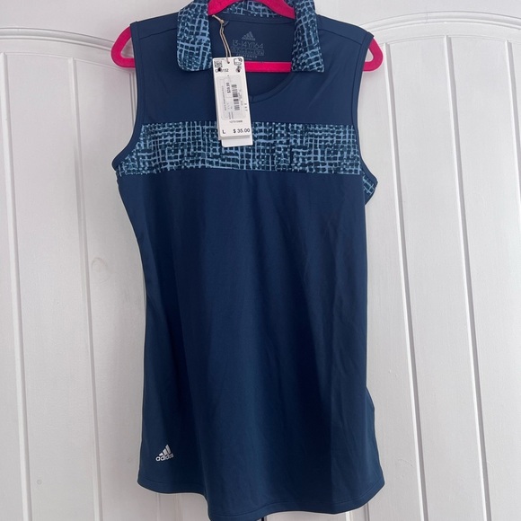 Adidas Navy Blue Sleeveless Polo Shirt Girl’s Large NWT - Picture 1 of 2